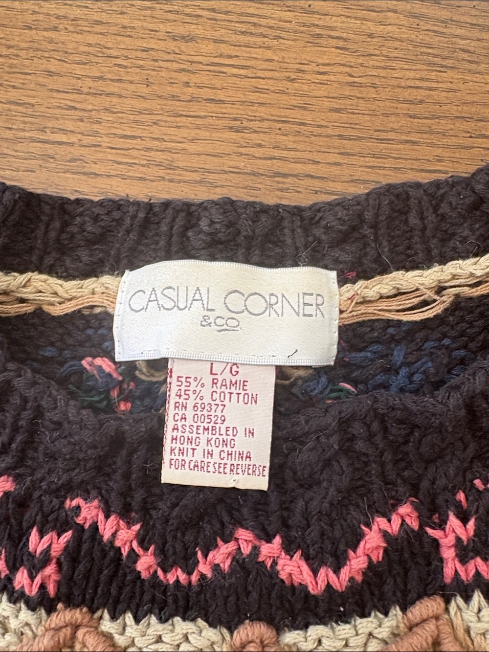 Casual Corner Navy Knit Sweater with Pink & Tan Stripes - Picture 2 of 8